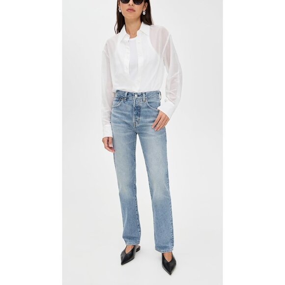 Women's Longline Straight Jeans Cotton Light Wash 27 Waist 5-Pocket - Picture 5 of 6